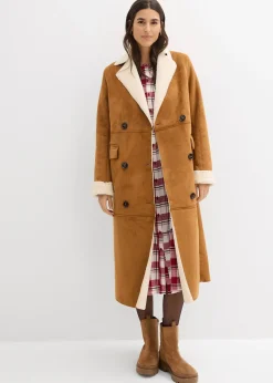 Manteau effet peau retournée avec doublure sherpa