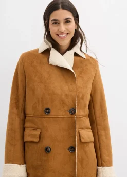 Manteau effet peau retournée avec doublure sherpa