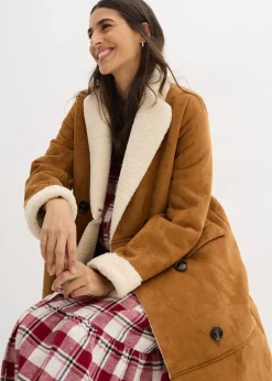 Manteau effet peau retournée avec doublure sherpa