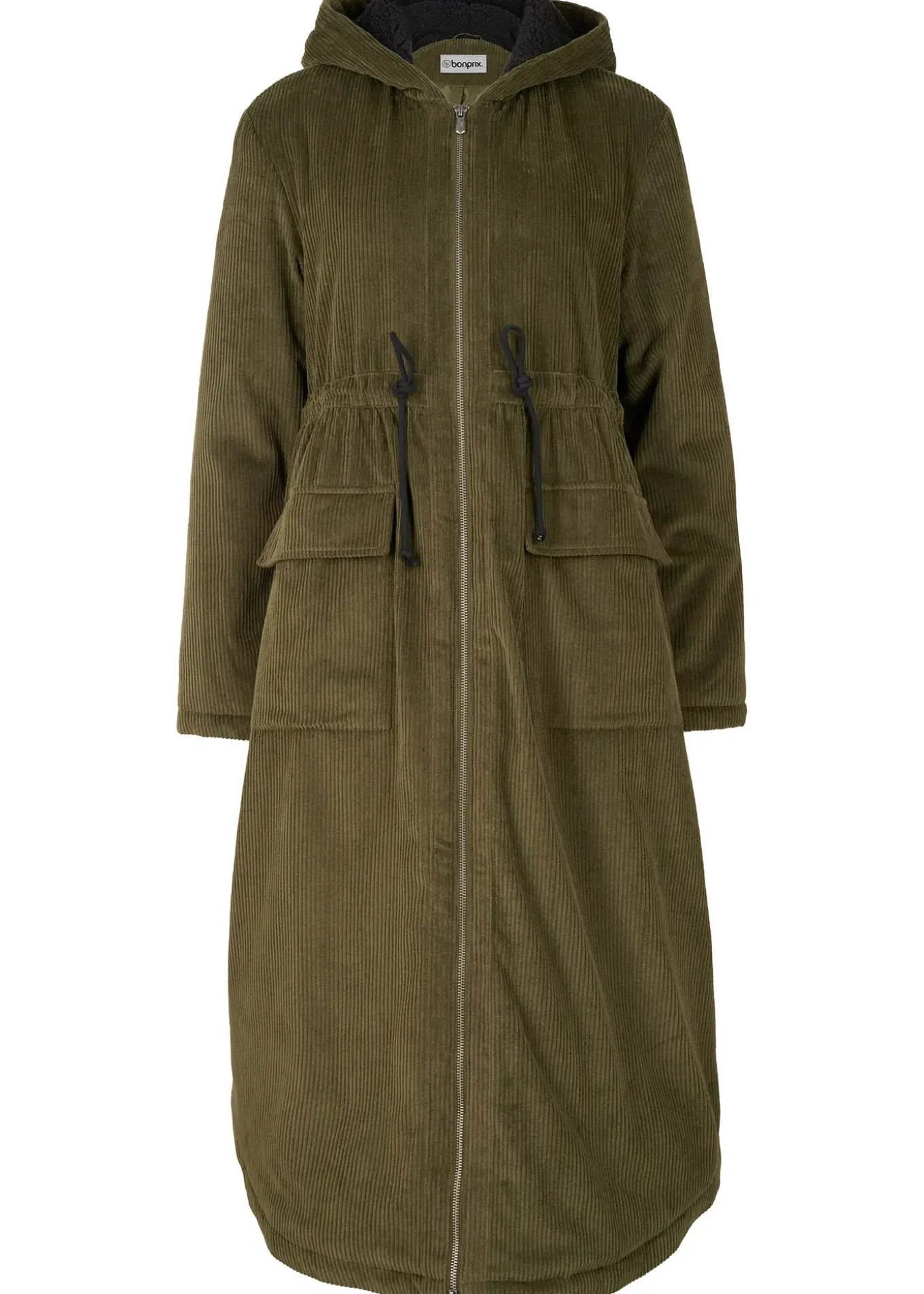 Manteau en velours côtelé 100% coton avec capuche doublée sherpa