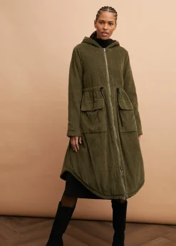 Manteau en velours côtelé 100% coton avec capuche doublée sherpa