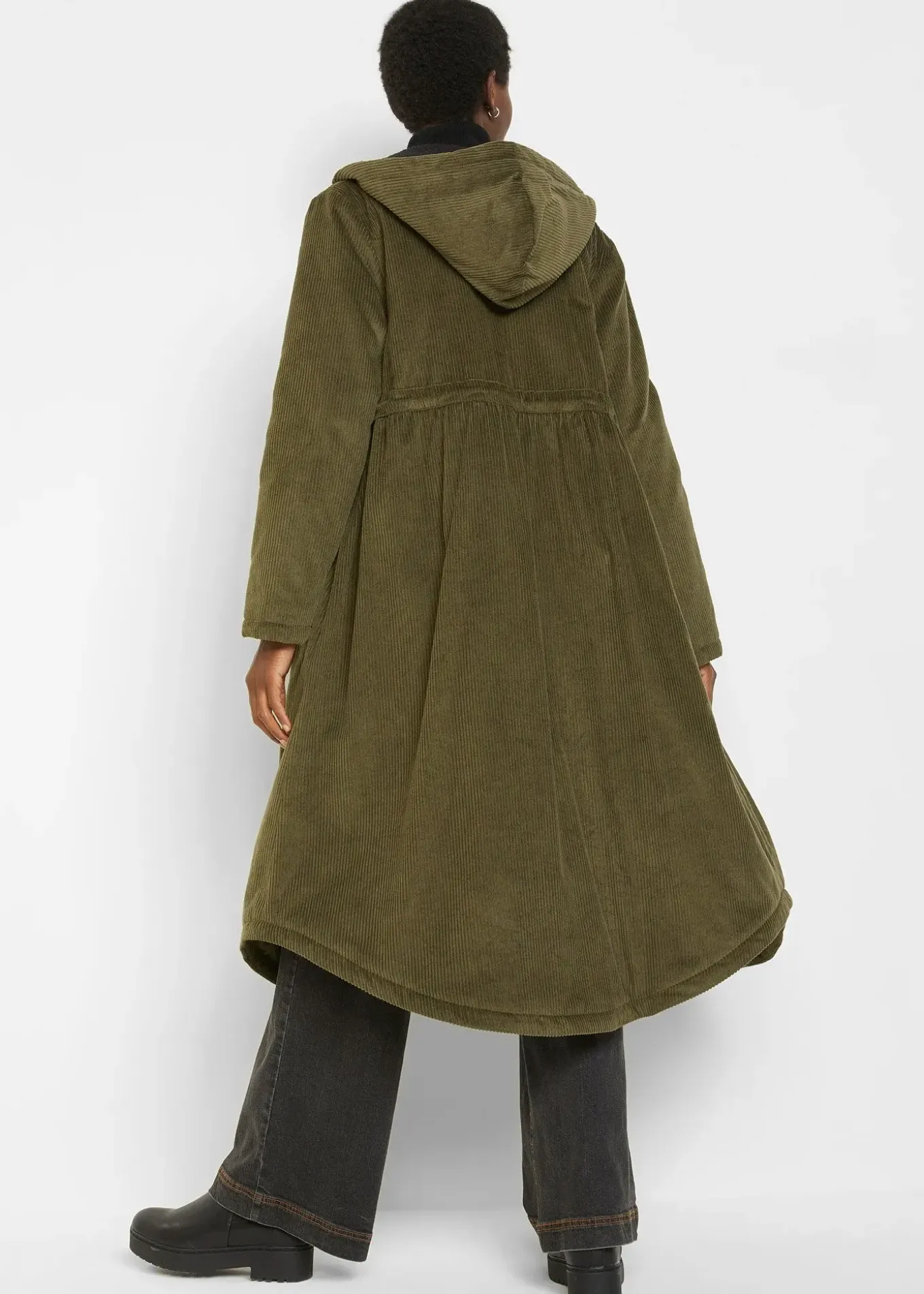 Manteau en velours côtelé 100% coton avec capuche doublée sherpa