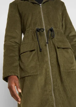 Manteau en velours côtelé 100% coton avec capuche doublée sherpa