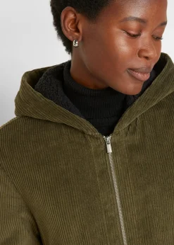 Manteau en velours côtelé 100% coton avec capuche doublée sherpa