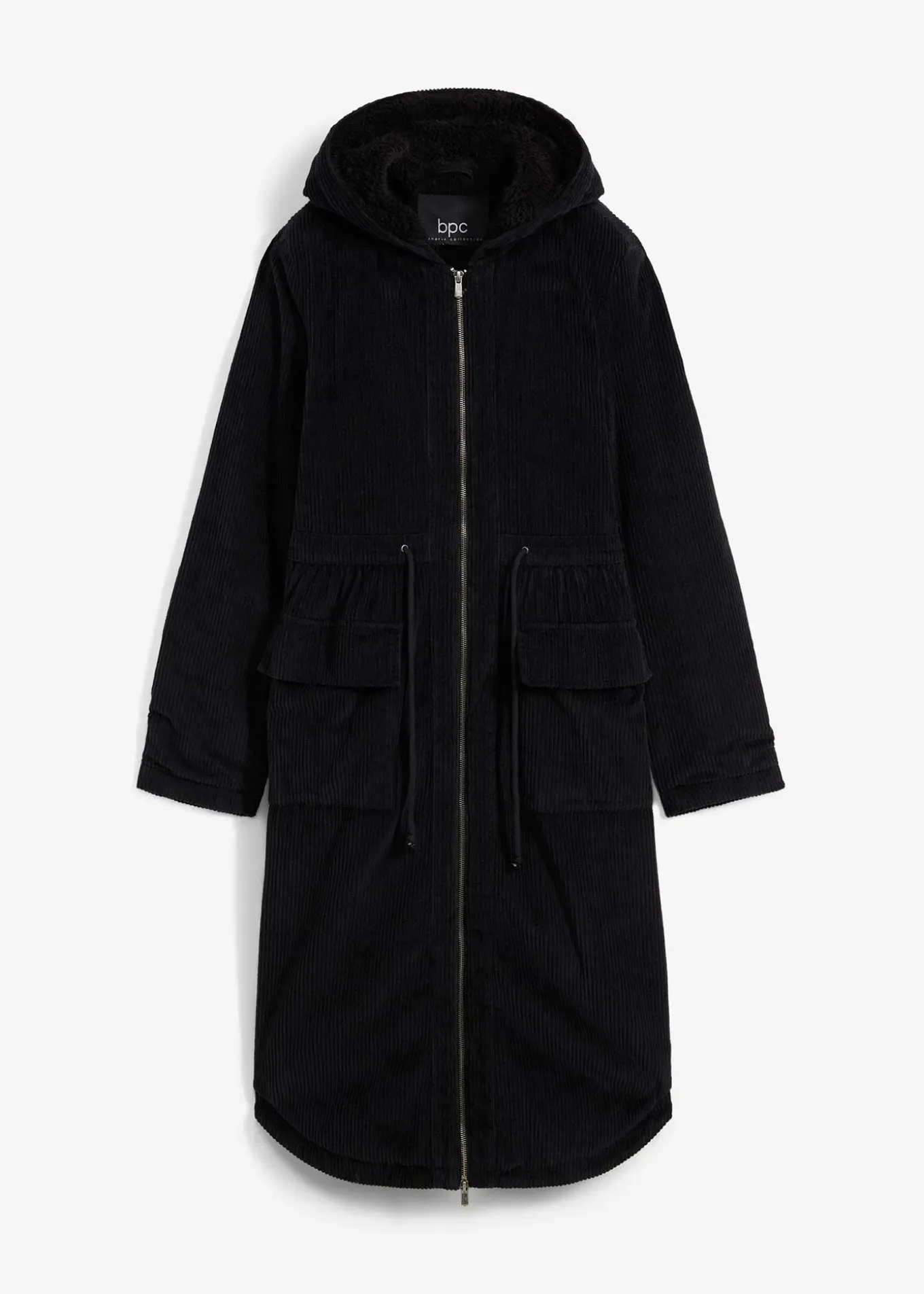 Manteau en velours côtelé 100% coton avec capuche doublée sherpa