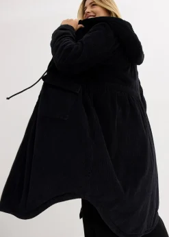 Manteau en velours côtelé 100% coton avec capuche doublée sherpa