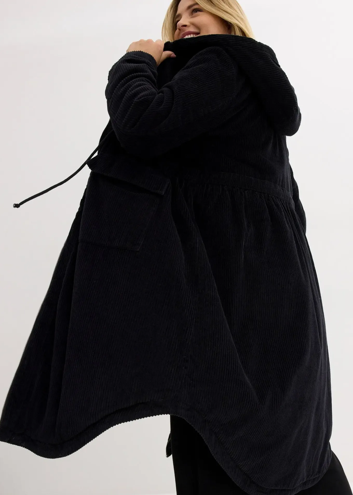 Manteau en velours côtelé 100% coton avec capuche doublée sherpa