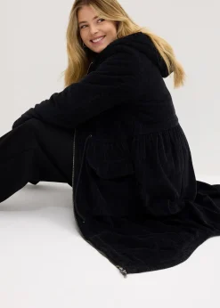 Manteau en velours côtelé 100% coton avec capuche doublée sherpa