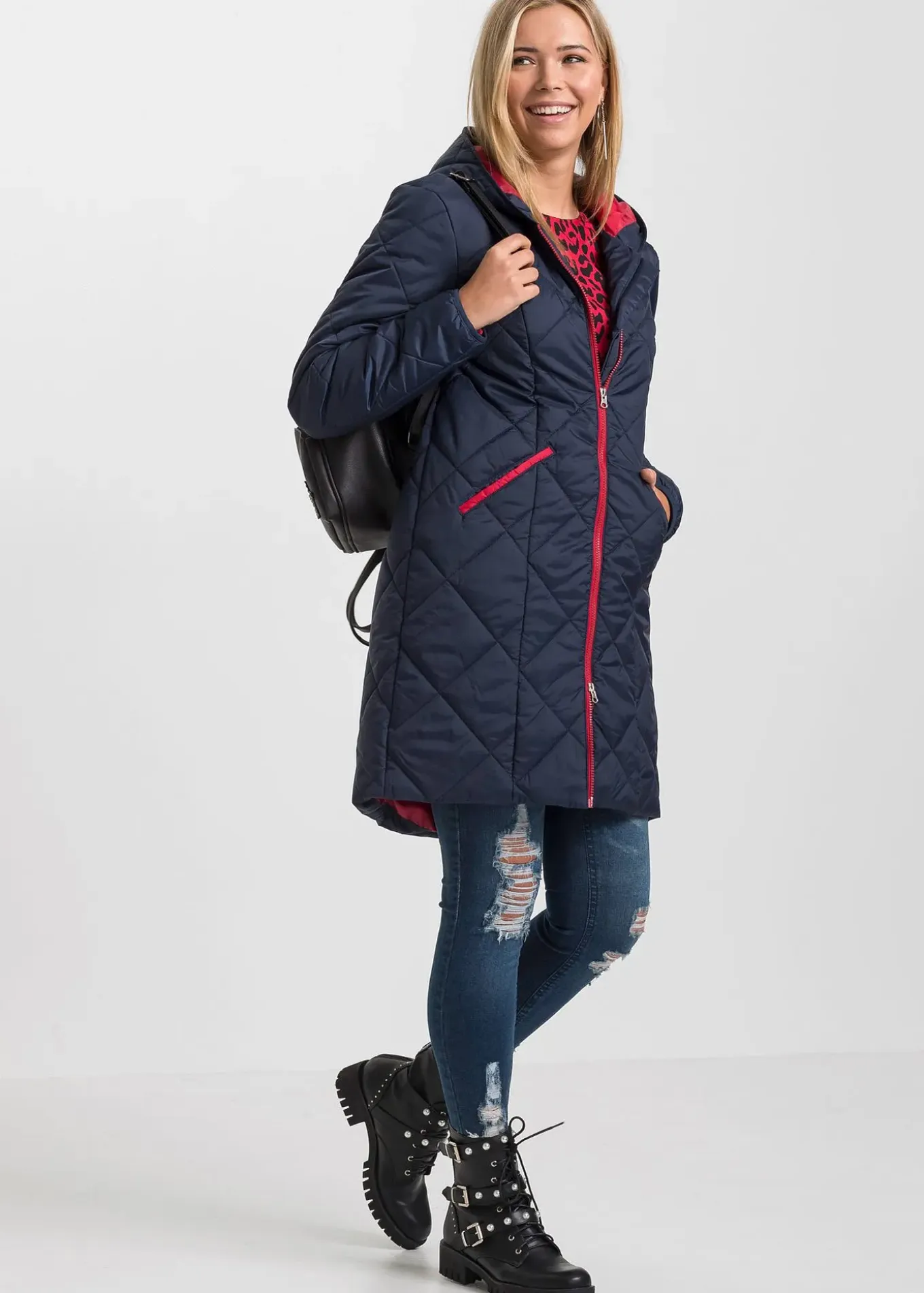 Manteau matelassé bicolore à capuche