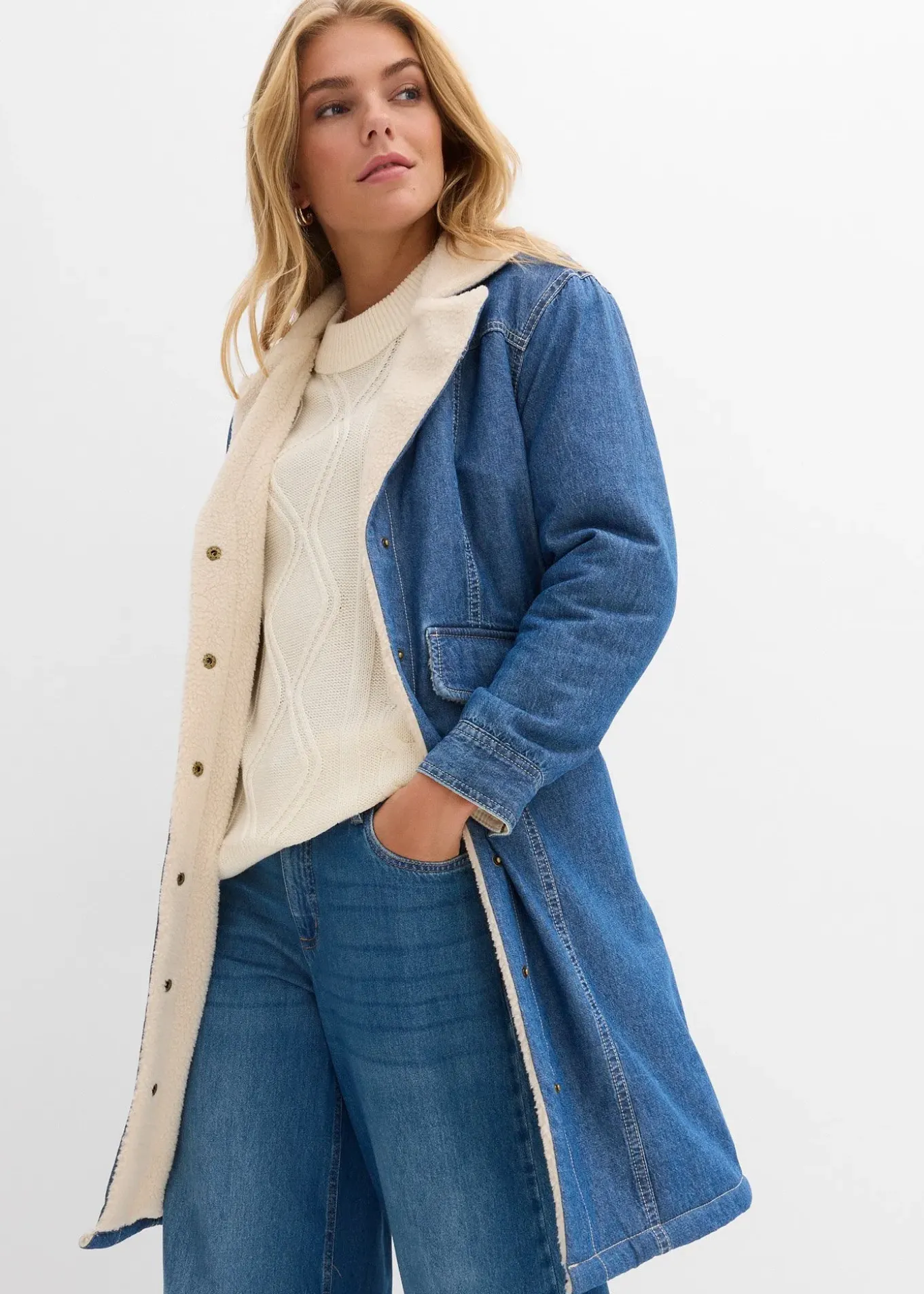 Manteau rembourré en denim, doublé sherpa