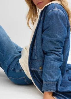 Manteau rembourré en denim, doublé sherpa