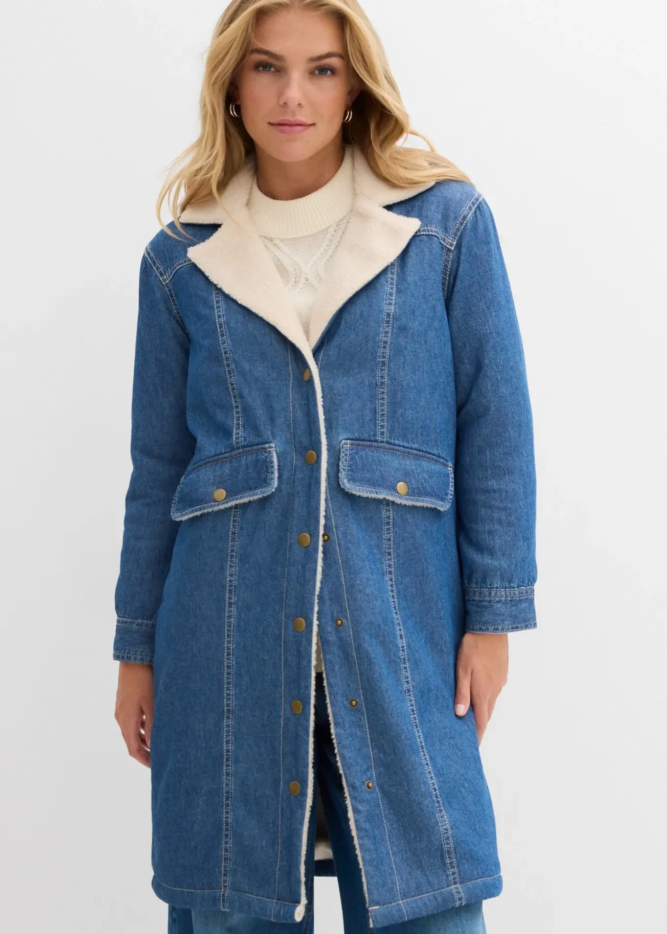 Manteau rembourré en denim, doublé sherpa
