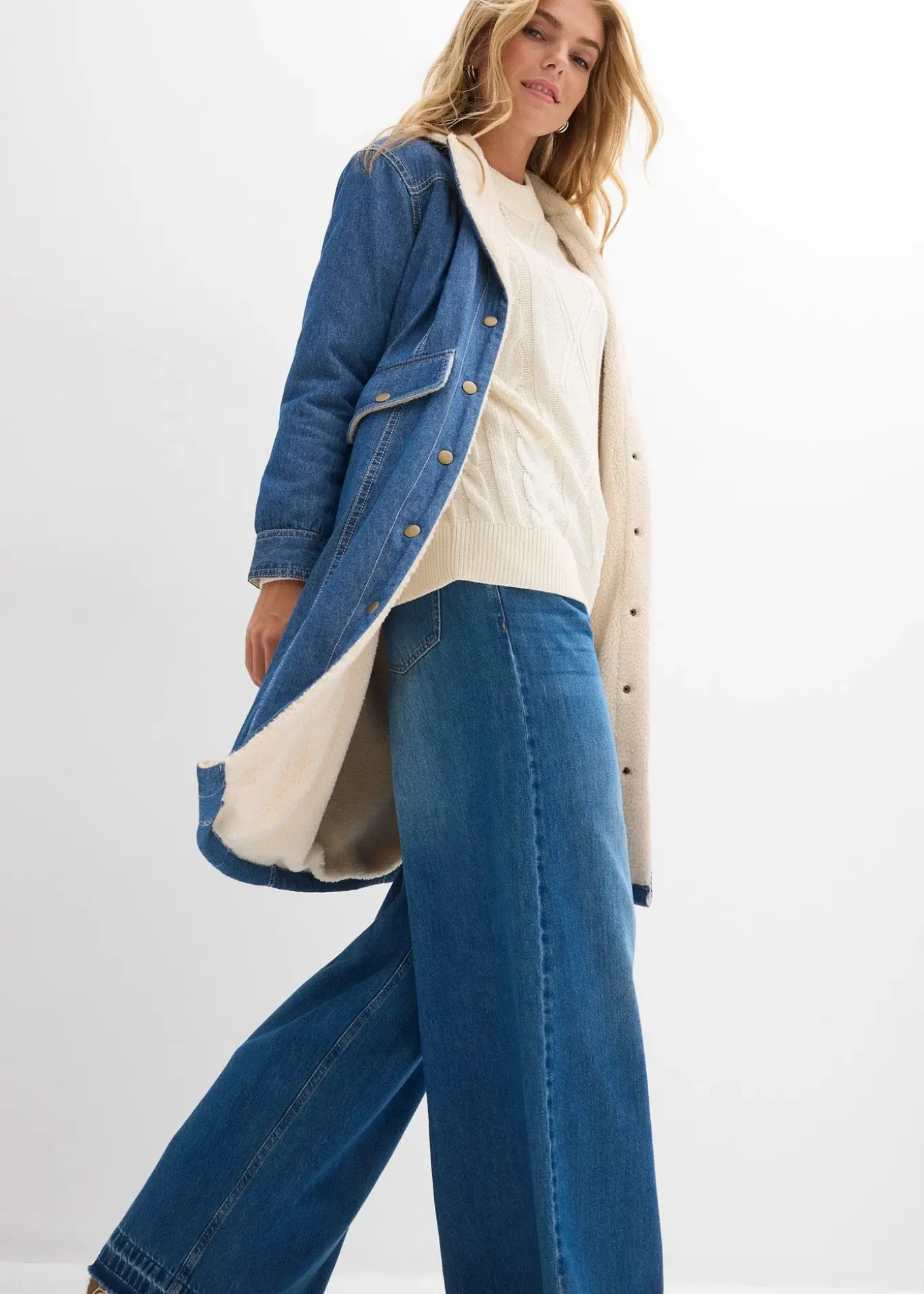 Manteau rembourré en denim, doublé sherpa