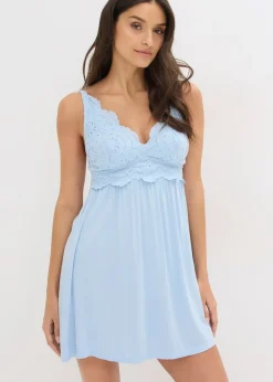 Nuisette en viscose avec broderies anglaises