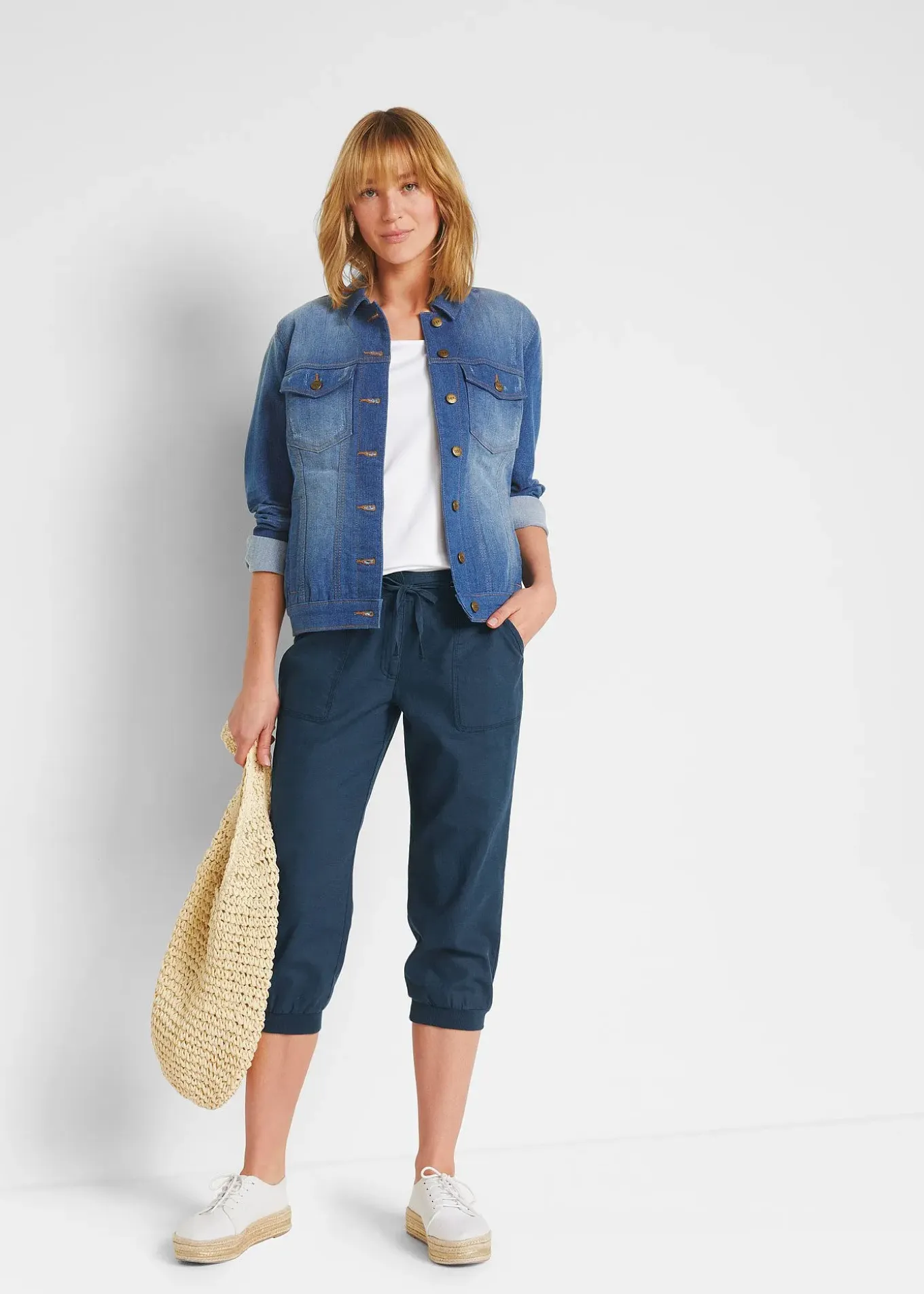 Pantalon 3/4 en lin et coton