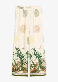 Pantalon à pinces en viscose avec imprimé bas de jambe