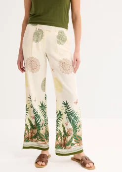 Pantalon à pinces en viscose avec imprimé bas de jambe