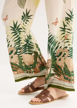 Pantalon à pinces en viscose avec imprimé bas de jambe