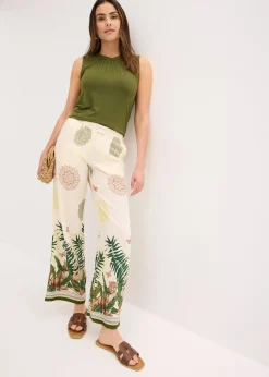 Pantalon à pinces en viscose avec imprimé bas de jambe