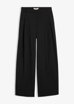 Pantalon à pinces, taille élastiquée et fente