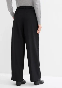 Pantalon à pinces, taille élastiquée et fente