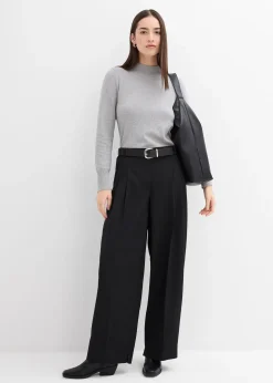 Pantalon à pinces, taille élastiquée et fente