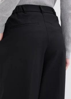 Pantalon à pinces, taille élastiquée et fente