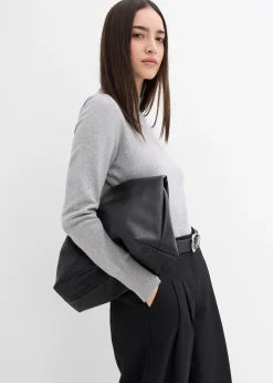 Pantalon à pinces, taille élastiquée et fente