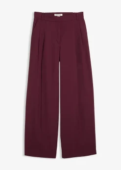 Pantalon à pinces, taille élastiquée et fente