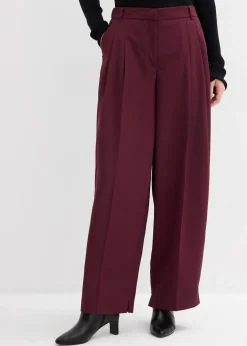Pantalon à pinces, taille élastiquée et fente