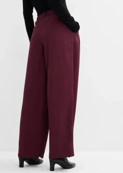 Pantalon à pinces, taille élastiquée et fente