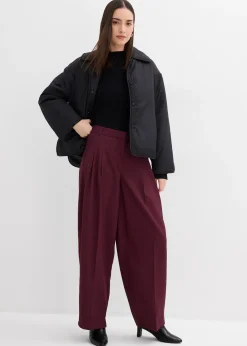 Pantalon à pinces, taille élastiquée et fente