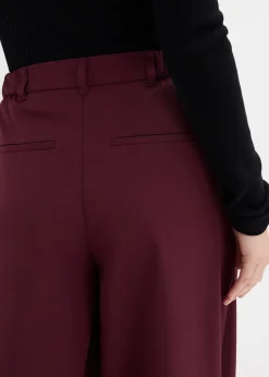 Pantalon à pinces, taille élastiquée et fente