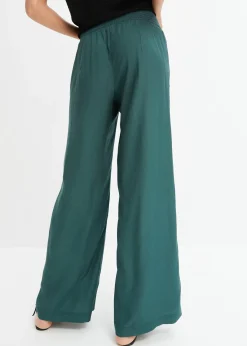 Pantalon à taille élastiquée en crêpe de viscose fluide