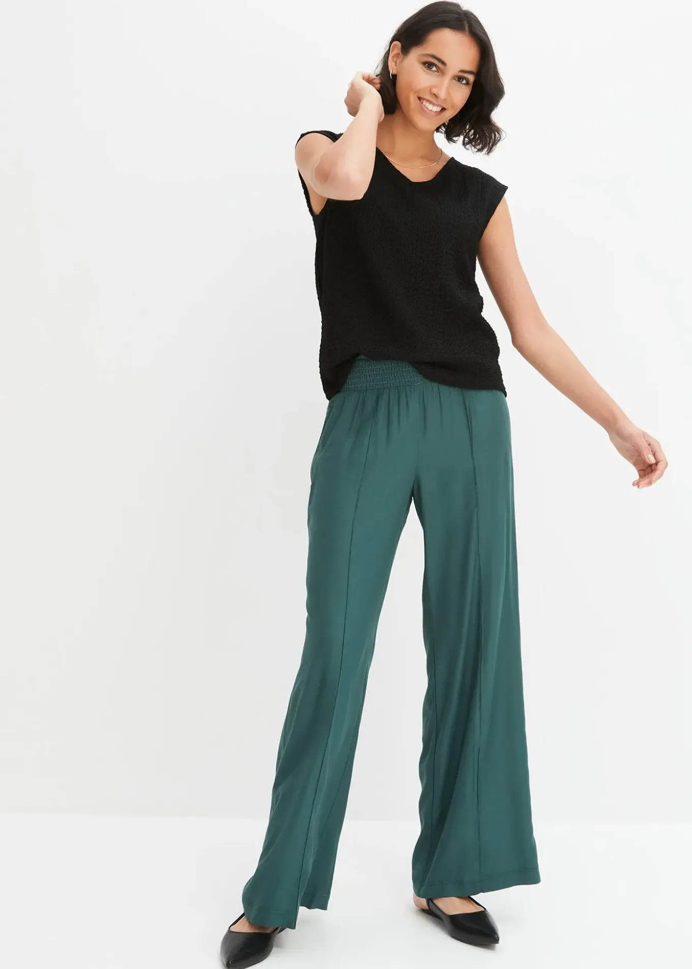 Pantalon à taille élastiquée en crêpe de viscose fluide
