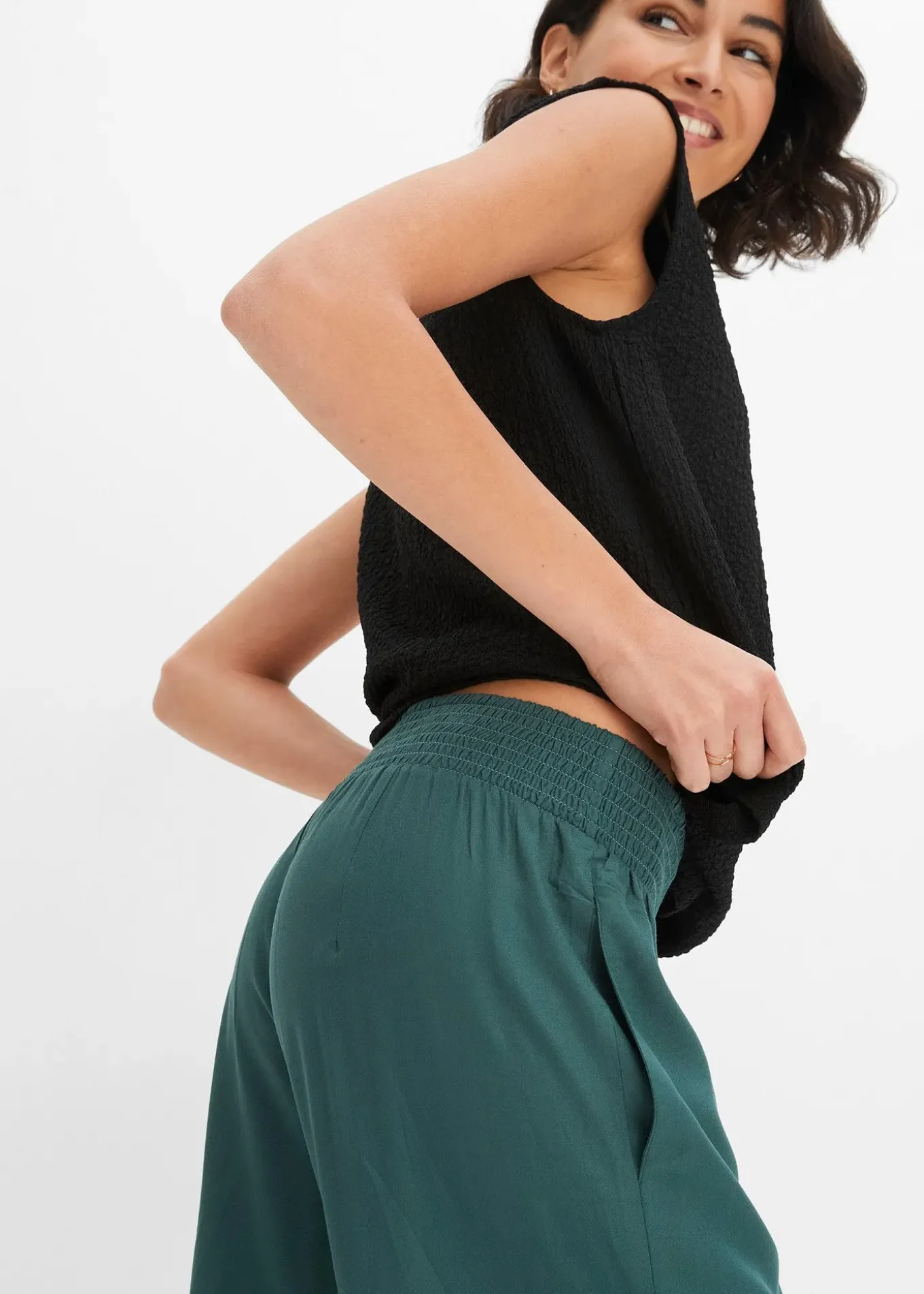 Pantalon à taille élastiquée en crêpe de viscose fluide