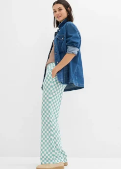 Pantalon ample à carreaux, en viscose fluide