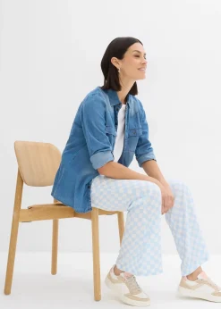 Pantalon ample à carreaux, en viscose fluide