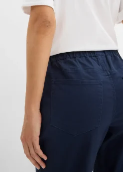Pantalon barrel en twill, taille mi-haute élastiquée