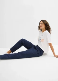 Pantalon barrel en twill, taille mi-haute élastiquée