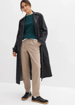 Pantalon barrel en twill, taille mi-haute élastiquée