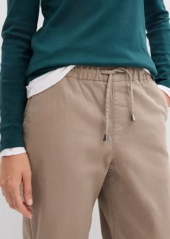 Pantalon barrel en twill, taille mi-haute élastiquée