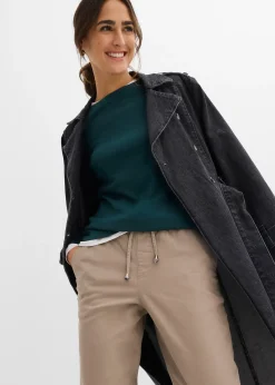 Pantalon barrel en twill, taille mi-haute élastiquée