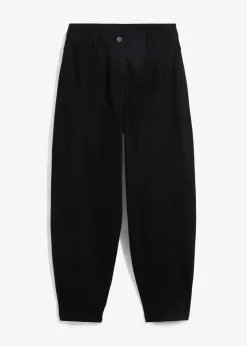 Pantalon barrel en twill à taille haute élastiquée et coutures décalées sur le devant