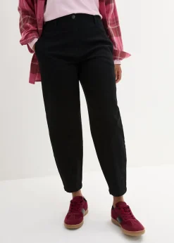 Pantalon barrel en twill à taille haute élastiquée et coutures décalées sur le devant