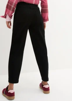 Pantalon barrel en twill à taille haute élastiquée et coutures décalées sur le devant