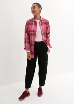 Pantalon barrel en twill à taille haute élastiquée et coutures décalées sur le devant