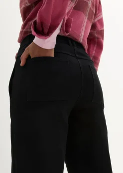 Pantalon barrel en twill à taille haute élastiquée et coutures décalées sur le devant