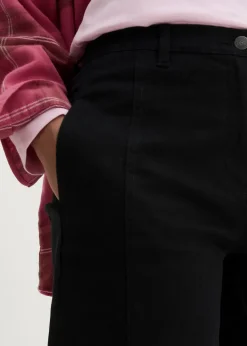 Pantalon barrel en twill à taille haute élastiquée et coutures décalées sur le devant