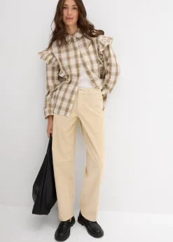 Pantalon barrel en velours côtelé, taille mi-haute